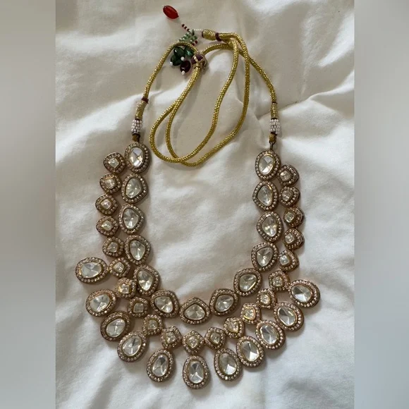 Brand new antique gold & beaded Indian Pakistani gold precious Kundan Necklace - Picture 1 of 7